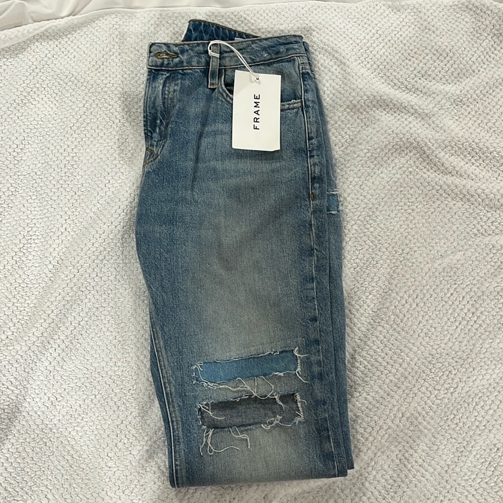 Frame blue ripped jeans; The Low Boot; BNWT